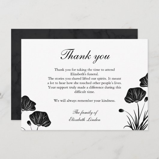 Black & White Poppies Funeral Bedankt (Voorkant / Achterkant)