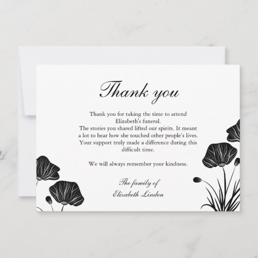 Black & White Poppies Funeral Bedankt (Voorkant)