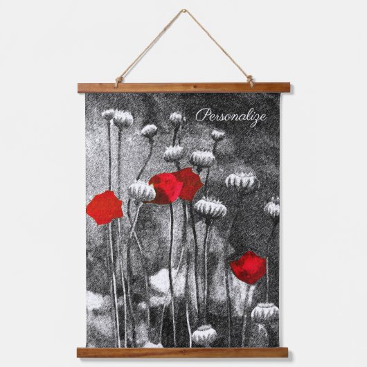 Black White Poppies Red Flowers Dark Floral Classy Hangend Wandkleed (Voorkant)