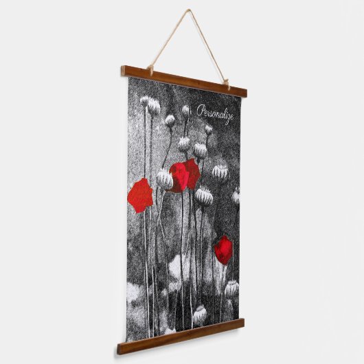 Black White Poppies Red Flowers Dark Floral Classy Hangend Wandkleed (Gebogen)