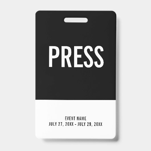 Black & White Press All Access Pass Event ID Badge (Voorzijde)