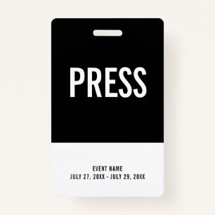 Black & White Press All Access Pass Event ID Badge