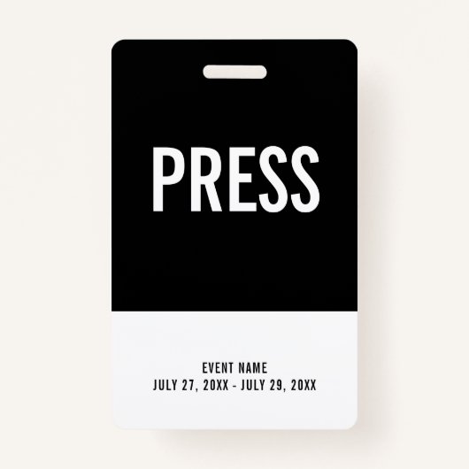 Black & White Press All Access Pass Event ID Badge (Voorkant)