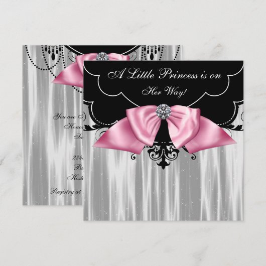 Black White Princess Baby Shower-uitnodigingen Kaart (Voorkant / Achterkant)