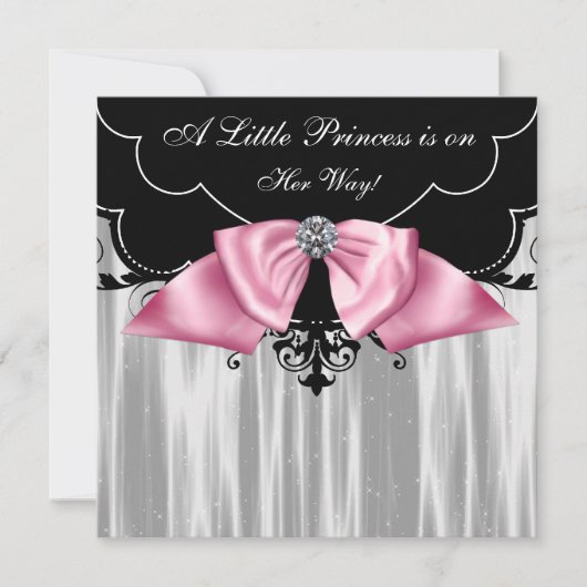 Black White Princess Baby Shower-uitnodigingen Kaart (Voorkant)