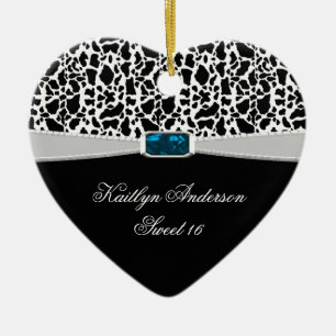 Black White Print en Blue Jewel Sweet 16 RE-DO Keramisch Ornament