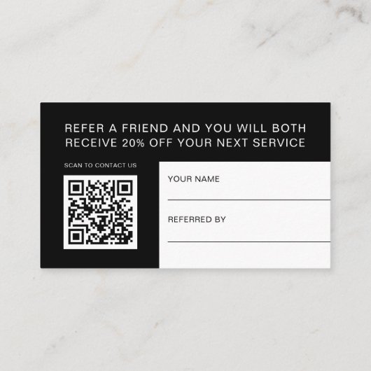 Black White Professional 2-in-1 bedrijf en Aanbevelingskaartje (Achterkant)