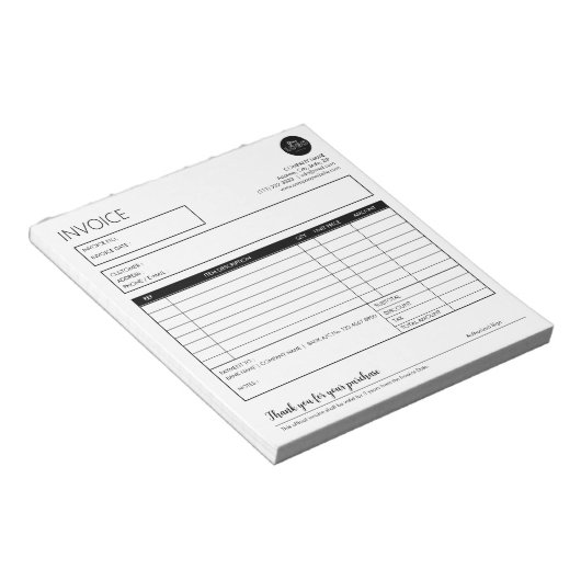 Black White Professional Business Invoice Template Notitieblok (Schuin)