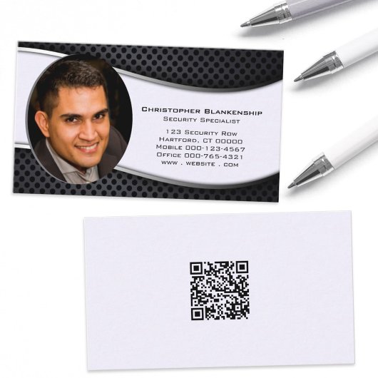 Black White Professional Custom Photo QR Code Visitekaartje