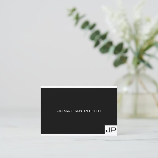 Black White Professional Monogram Elegant Modern Visitekaartje (Staand voorkant)