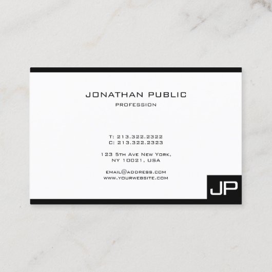 Black White Professional Monogram Elegant Modern Visitekaartje (Achterkant)
