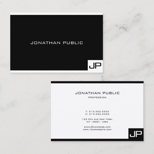 Black White Professional Monogram Elegant Modern Visitekaartje (Voorkant / Achterkant)