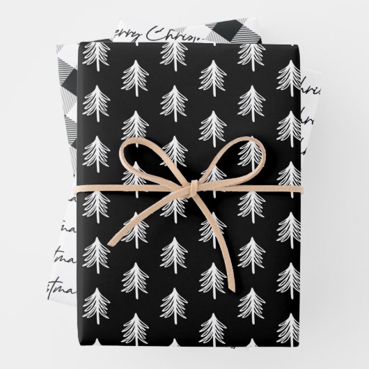 Black White Pset Pattern Kerstmis Inpakpapier Vel (In situ)