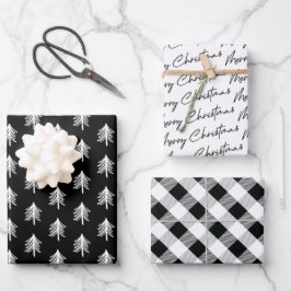 Black White Pset Pattern Kerstmis Inpakpapier Vel