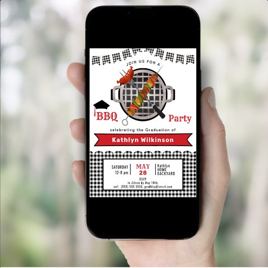 Black White Pset Red 3 Photo Afstuderen BBQ Party Kaart