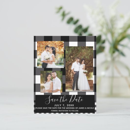 Black White Pset Wedding Photo Save the Date (Staand voorkant)