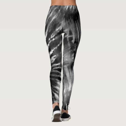 Black & White Psychedelic Starburst Tie Dye Leggings (Achterkant)