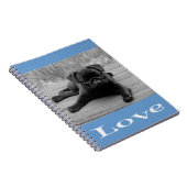 Black & White Pug Puppy Dog Blue Love Notebook Notitieboek (Rechterzijde)