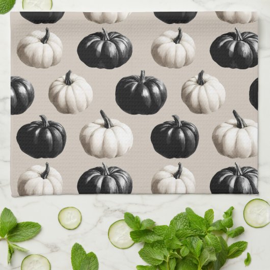 Black & White Pumpkin Fall Design Theedoek (Gevouwen)
