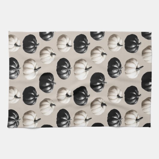 Black & White Pumpkin Fall Design Theedoek (Horizontaal)