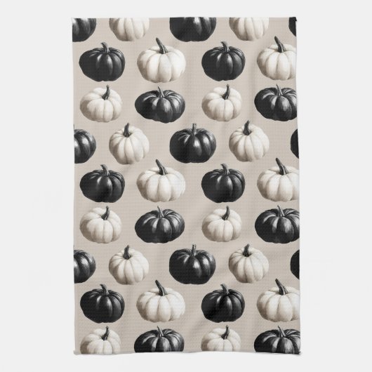 Black & White Pumpkin Fall Design Theedoek (Verticaal)