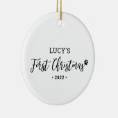 Black & White Puppy Dog First Kerstfoto Orna Keramisch Ornament (Rechts)