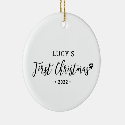 Black & White Puppy Dog First Kerstfoto Orna Keramisch Ornament (Rechts)