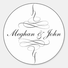 Black White Pure Elegant Basic Calligraphy Wedding Ronde Sticker