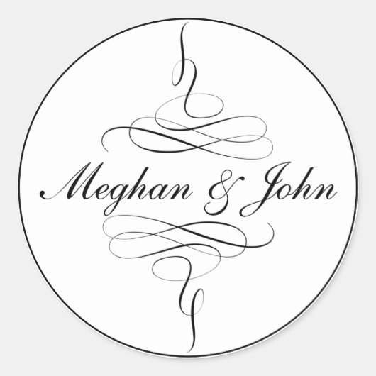 Black White Pure Elegant Basic Calligraphy Wedding Ronde Sticker (Voorkant)