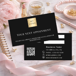 Black white QR business logo appointment card Kortingskaartje