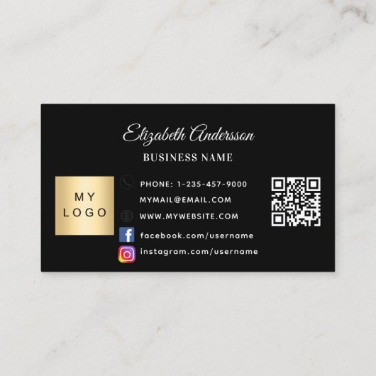 Black white qr code business logo loyalty card (Achterkant)