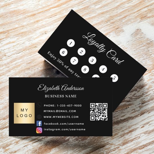 Black white qr code business logo loyalty card
