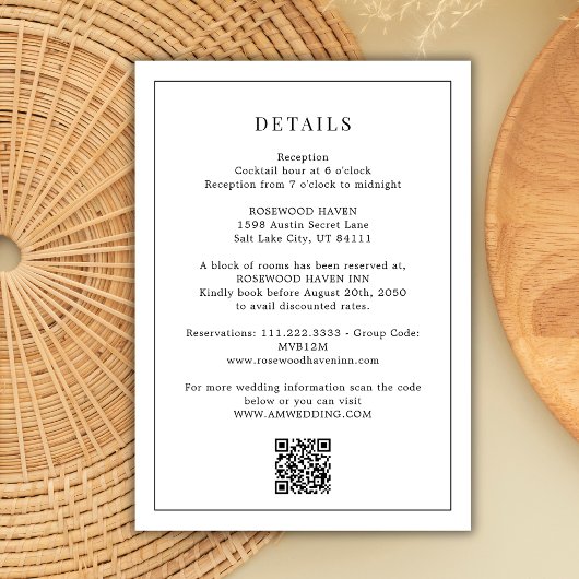 Black White Qr Code Minimal Wedding Details Informatiekaartje