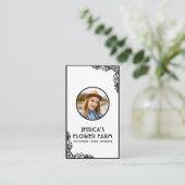 Black & White QR Code Professional 2 Photo Floral Visitekaartje (Staand voorkant)