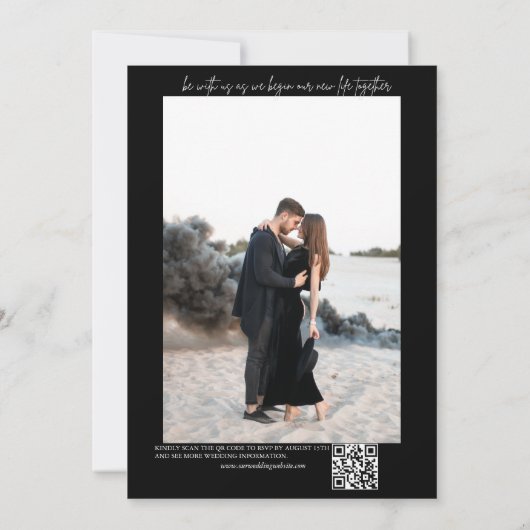 Black White QR Wedding Invitation Kaart (Achterkant)