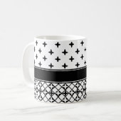 Black White Quatrefoil Monogrammed Koffiemok (Voorkant links)
