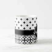 Black White Quatrefoil Monogrammed Koffiemok (Center)