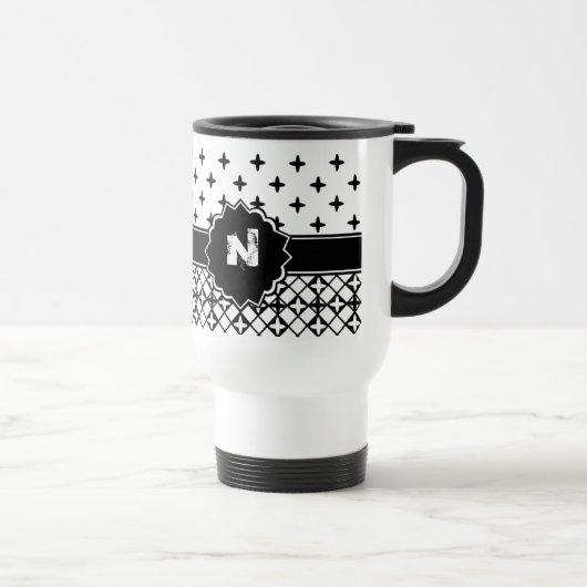 Black White Quatrefoil Monogrammed Reisbeker (Rechts)