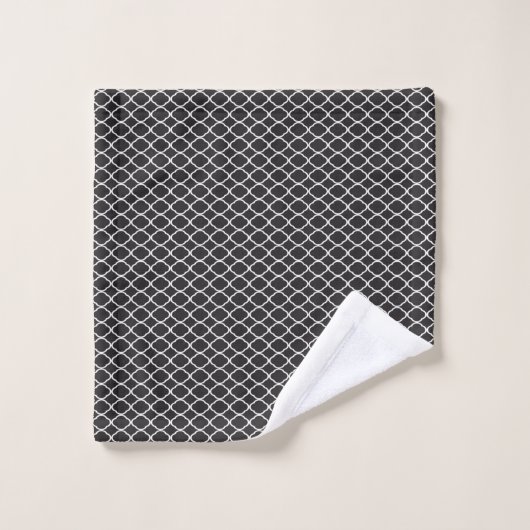Black White Quatrefoil Patroon Bad Handdoek (Wasdoekje)
