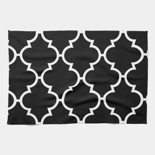 Black White Quatrefoil Patroon Theedoek (Horizontaal)