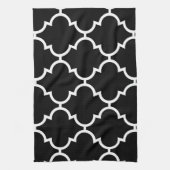 Black White Quatrefoil Patroon Theedoek (Verticaal)