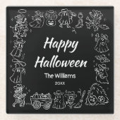 Black & White Quirky Hand getekend Happy Halloween Glazen Onderzetter (Voorkant)