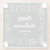 Black & White Quirky Hand getekend Happy Halloween Glazen Onderzetter (Achterkant)