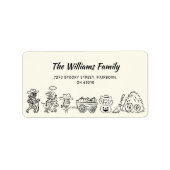 Black & White Quirky Hand getrokken Cowboy Hallowe Etiket (Voorkant)