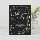 Black & White Quirky Hand getrokken Halloween Part Kaart (Staand voorkant)