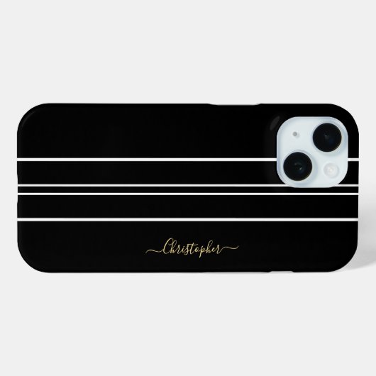 Black White Racing Stripes Chic Gold Monogramed Case-Mate iPhone Case (Achterkant (horizontaal))