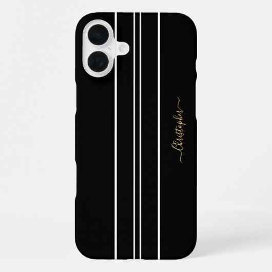 Black White Racing Stripes Chic Gold Monogramed iPhone Hoesje (Achterkant)