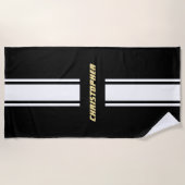 Black White Racing Stripes Gold Monogrammed Pool Strandlaken (Voorkant)
