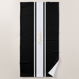 Black White Racing Stripes Gold Monogrammed Pool Strandlaken
