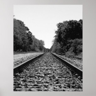 Black & White Railroad Tracks 16x20 Poster afdrukk
